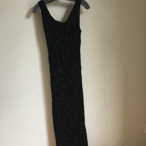 Carmen Marc Valvo black velvet beaded long dress